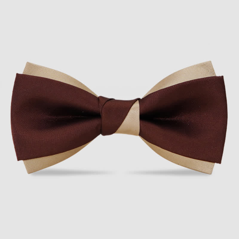 Men's Luxury Brown & Champagne Double Layered Bow Tie - Brown - image 0