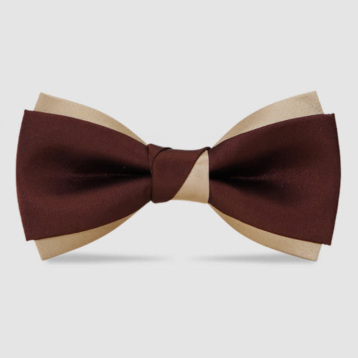 Men's Luxury Brown & Champagne Double Layered Bow Tie - Brown - image 0