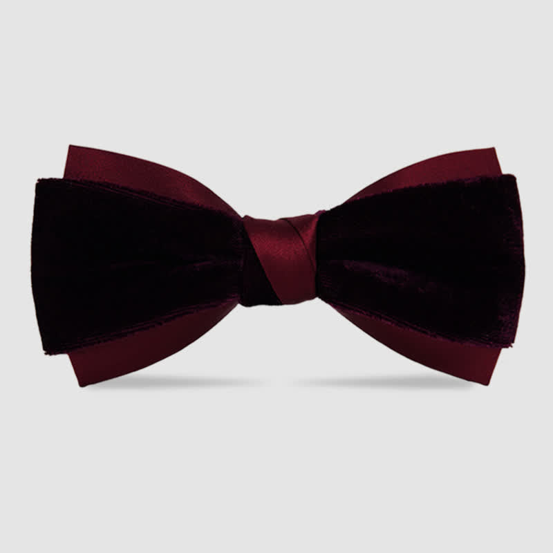 Men's Two-Tone Velvet Double Layer Bow Tie - Red - image 0