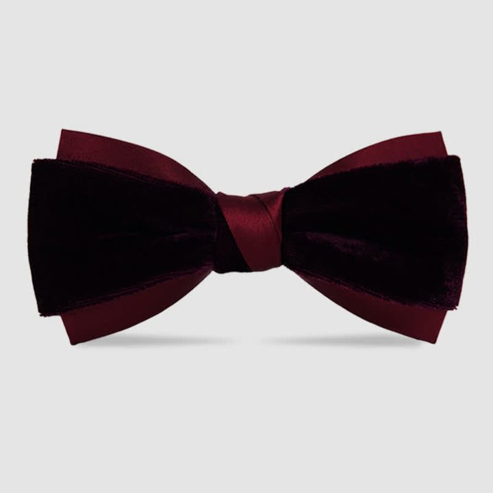 Men's Two-Tone Velvet Double Layer Bow Tie - Red - image 0