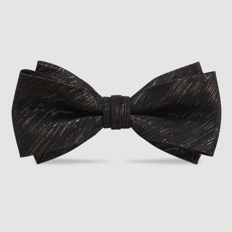 Men's Gold Striped Double Layered Bow Tie - Black - image 0