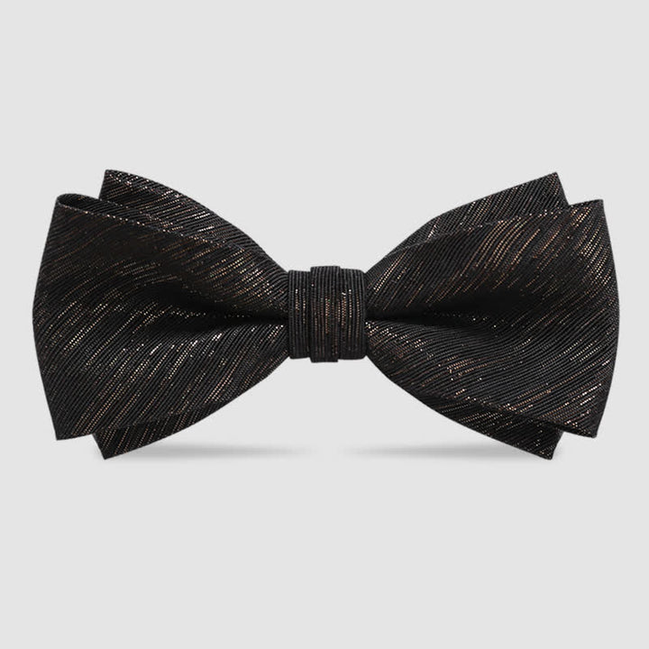 Men's Gold Striped Double Layered Bow Tie - Black - image 0