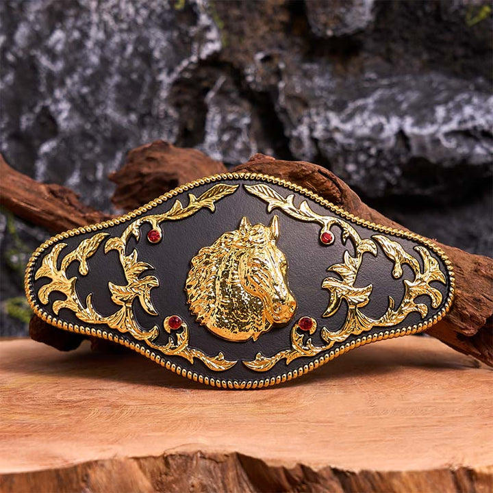 Black And Gold Horse Head DIY Buckle Leather Belt - Black And Gold Horse Head - Without Belt - Not Included Belt - image 0