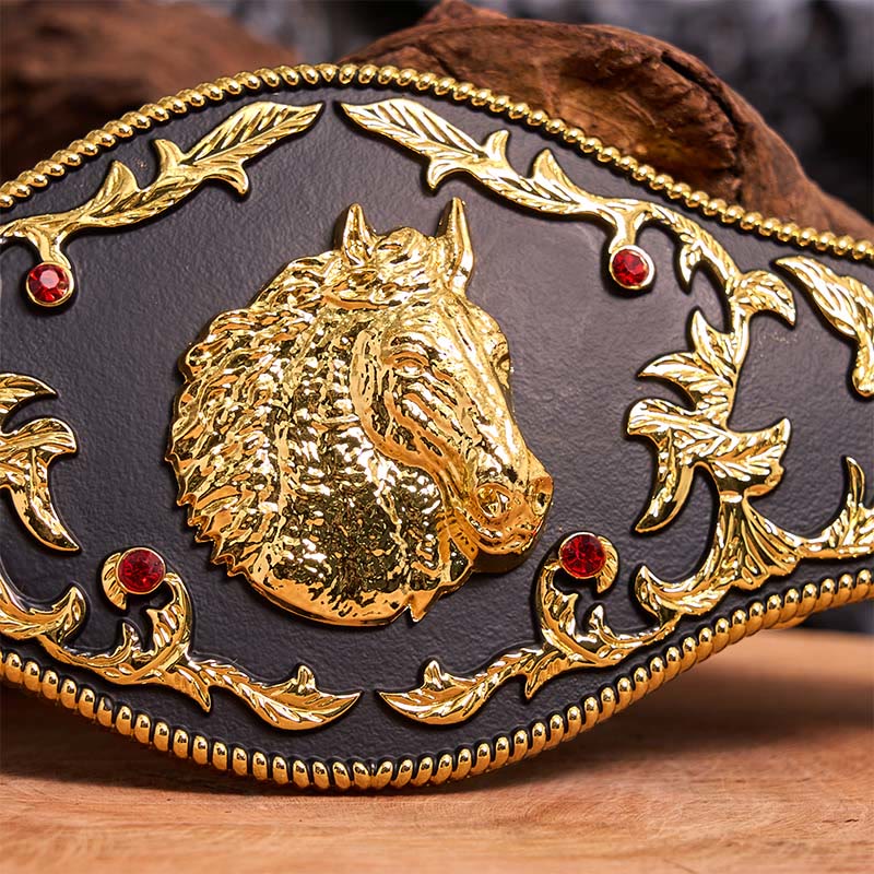 Black And Gold Horse Head DIY Buckle Leather Belt - image 4