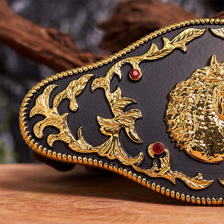 Black And Gold Horse Head DIY Buckle Leather Belt - image 4