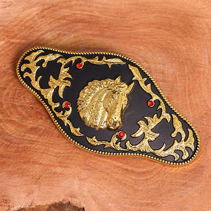 Black And Gold Horse Head DIY Buckle Leather Belt - image 2