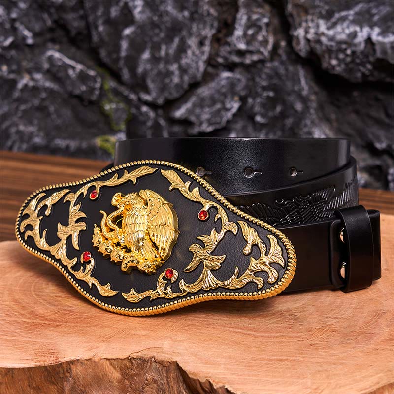 Eagle Catching Snakes DIY Buckle Leather Belt - Eagle Catching Snakes - Black Embossed Eagle Belt - 42 - image 6