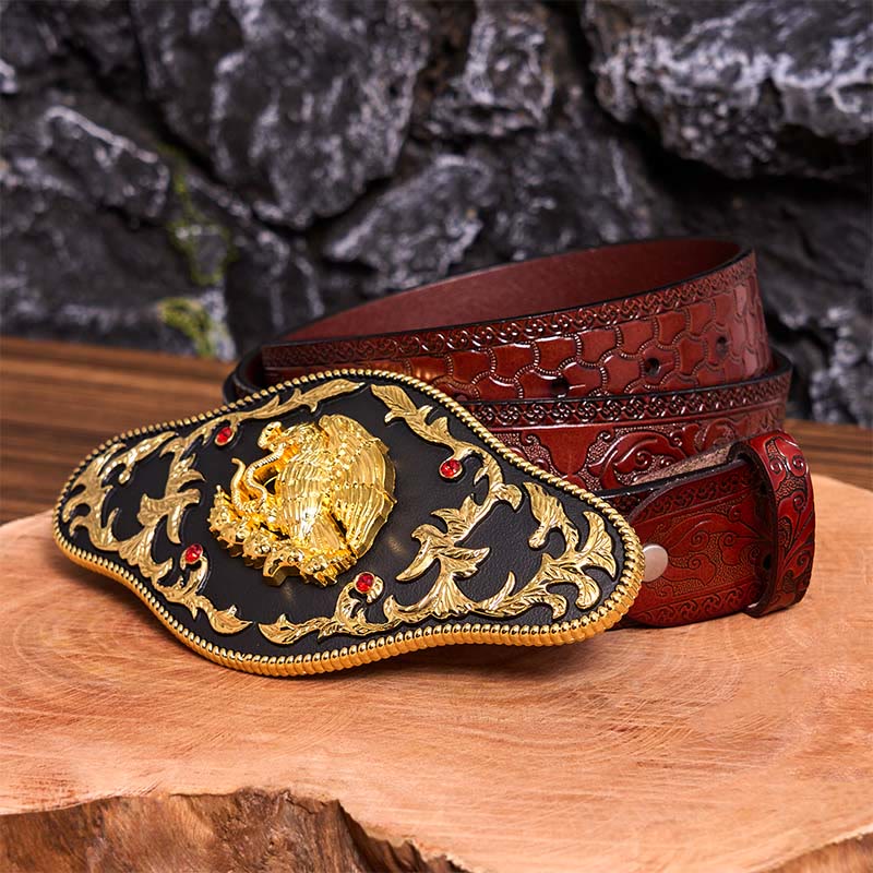 Eagle Catching Snakes DIY Buckle Leather Belt - Eagle Catching Snakes - Brown Carved Belt - 42 - image 9