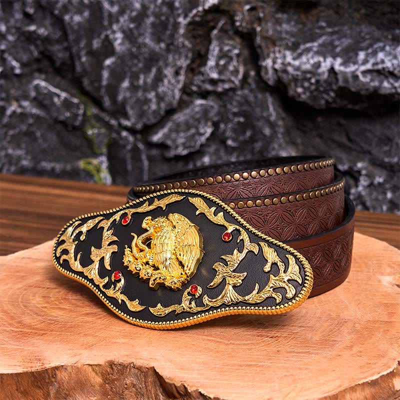 Eagle Catching Snakes DIY Buckle Leather Belt - Eagle Catching Snakes - Brown Rivet Belt - 42 - image 7