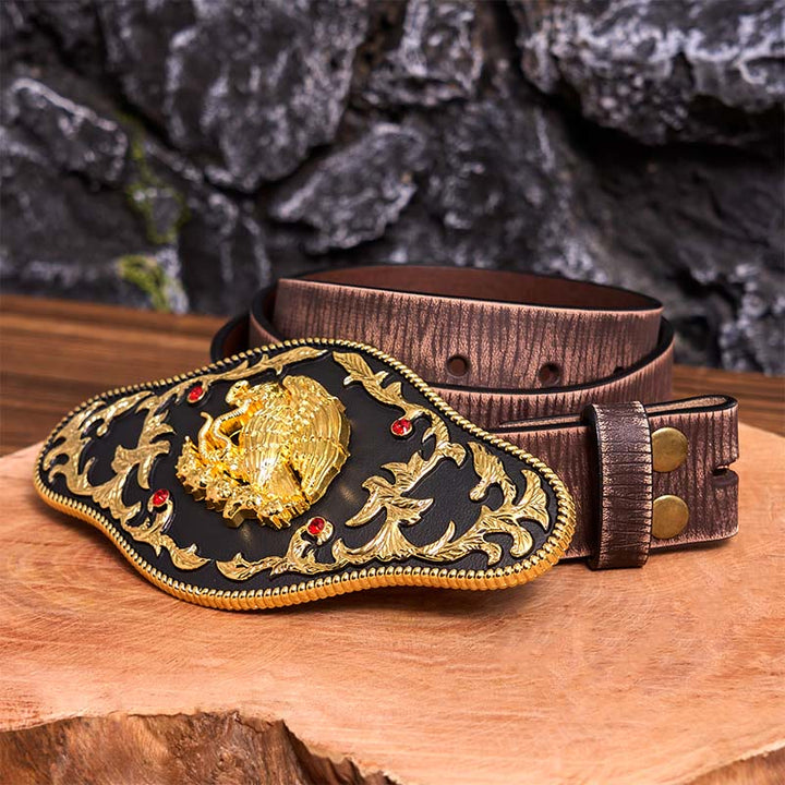 Eagle Catching Snakes DIY Buckle Leather Belt - Eagle Catching Snakes - Brown Distressed Belt - 42 - image 8