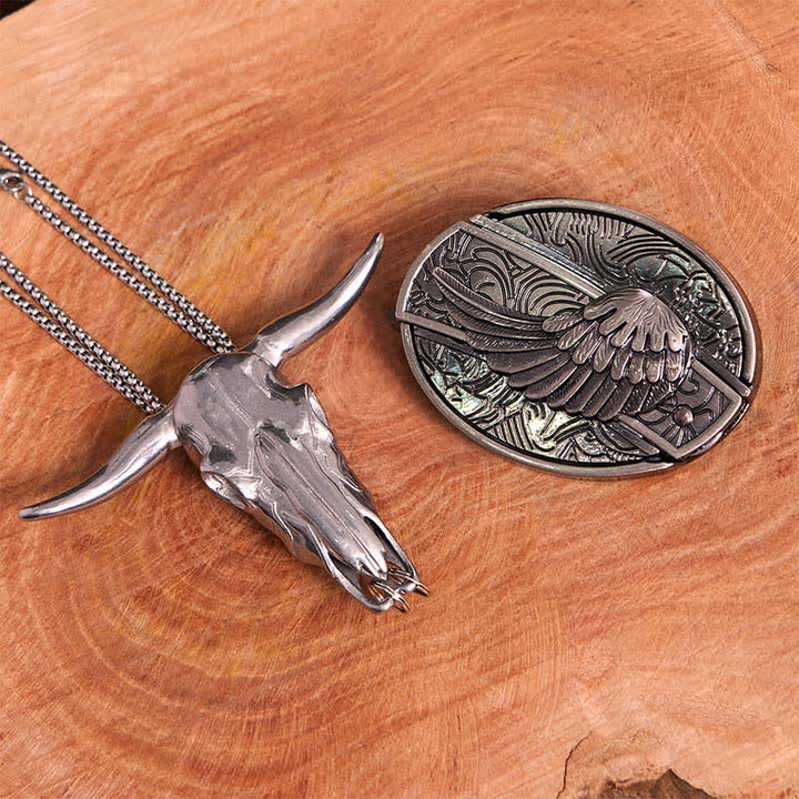 Angel Wing DIY Hidden Knife Belt Buckle Longhorn Bull Pendant Bundle Set - Wing - Without Belt - Not Include Belt - image 1