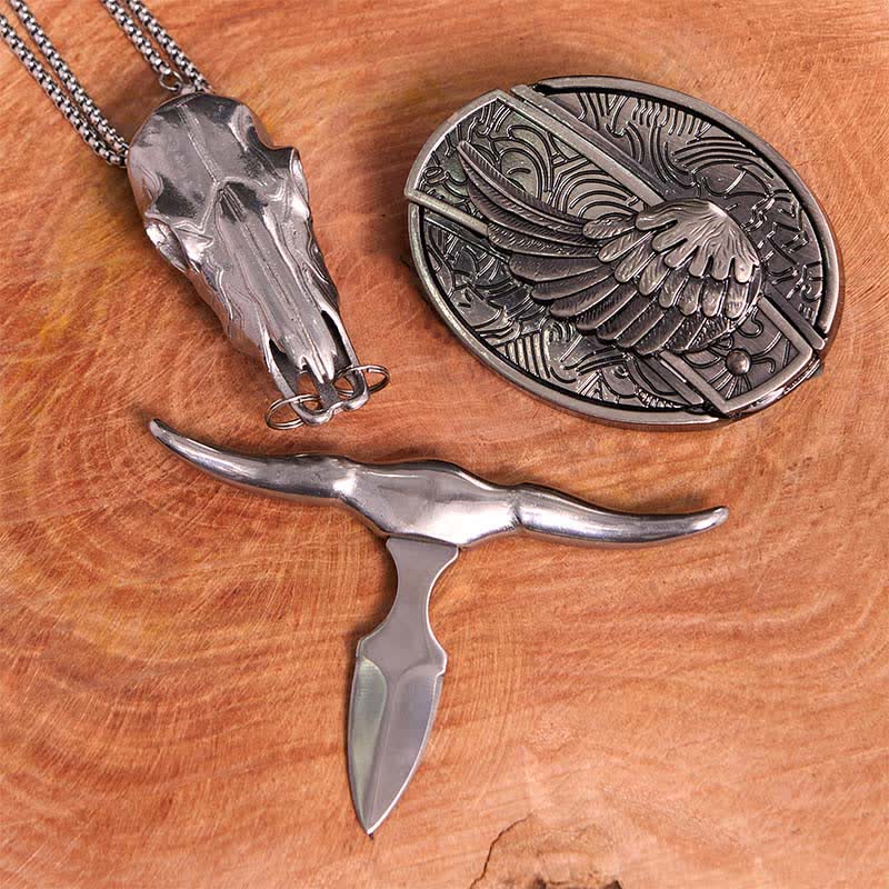 Angel Wing DIY Hidden Knife Belt Buckle Longhorn Bull Pendant Bundle Set - image 2