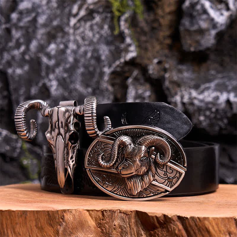 Goat DIY Hidden Knife Belt Buckle Skull Sheep Pendant Bundle Set - Goat - Black Embossed Eagle Belt - 42 - image 0