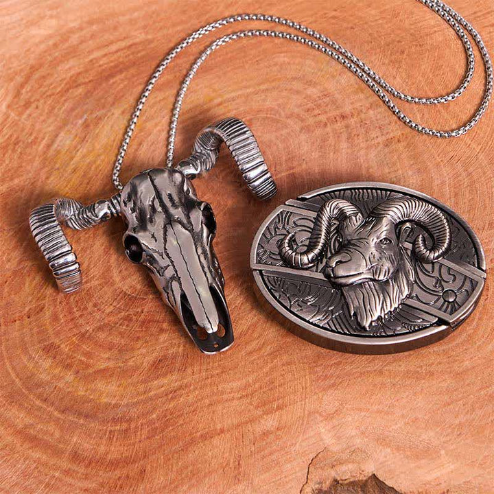 Goat DIY Hidden Knife Belt Buckle Skull Sheep Pendant Bundle Set - Goat - Without Belt - Not Include Belt - image 1
