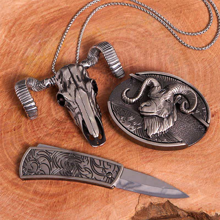 Goat DIY Hidden Knife Belt Buckle Skull Sheep Pendant Bundle Set - image 2