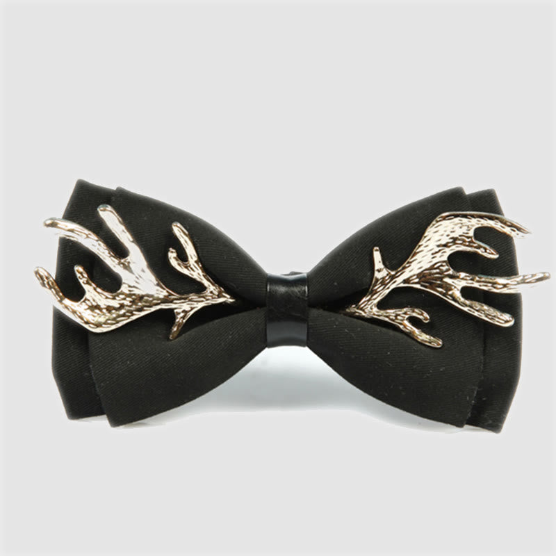 Men's Metal Deer Antler Decoration Bow Tie - Black & Gold - image 0