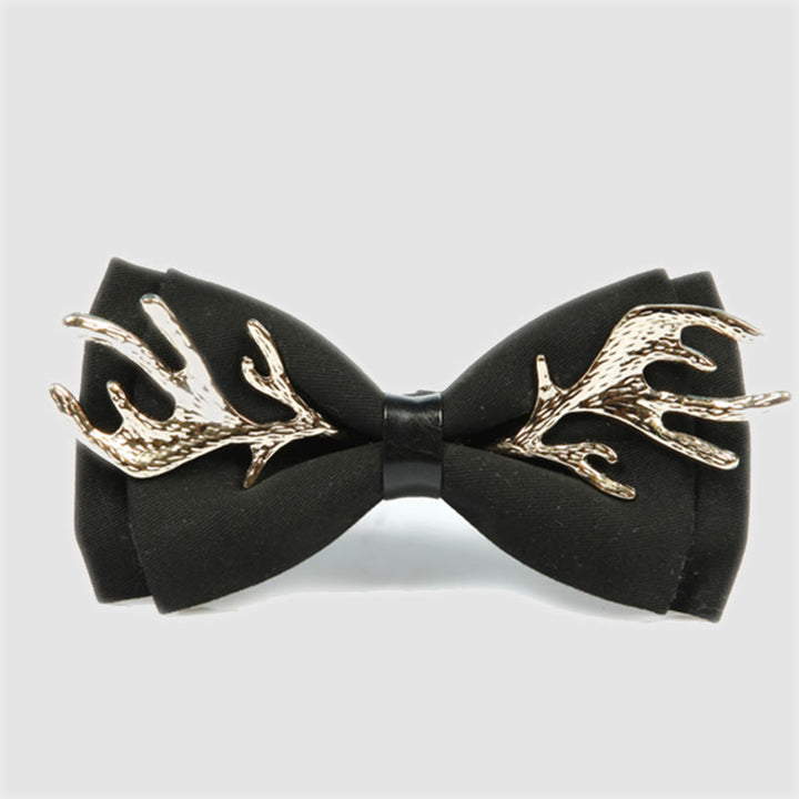 Men's Metal Deer Antler Decoration Bow Tie - Black & Gold - image 0