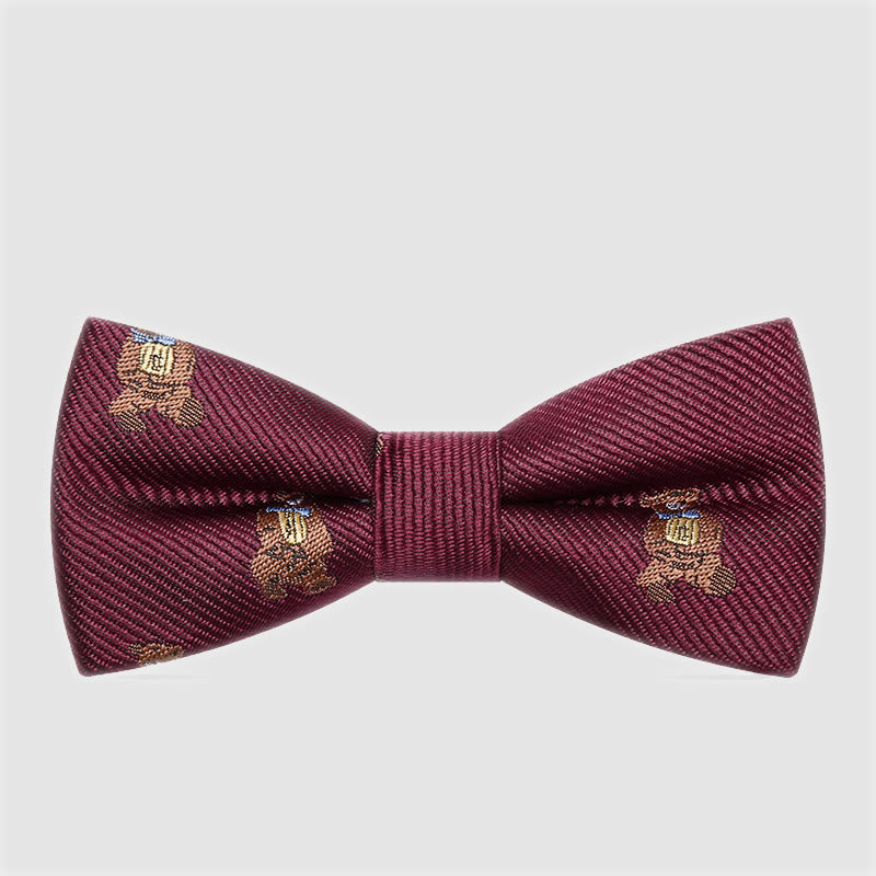 Kid's Naughty Teddy Bear Twilled Bow Tie - Burgundy Teddy - image 0