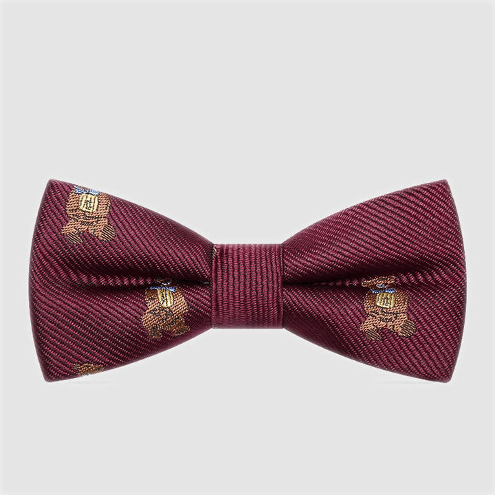 Kid's Naughty Teddy Bear Twilled Bow Tie - Burgundy Teddy - image 0