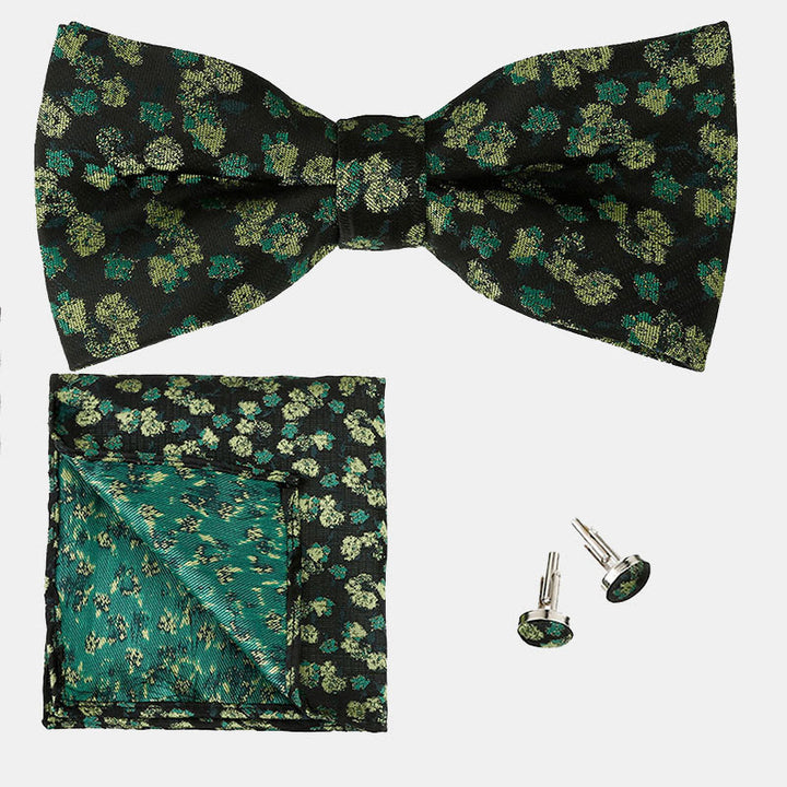 3Pcs Men's Gentleman Rose Floral Pocket Square Bow Tie Set - Dark Green - image 0
