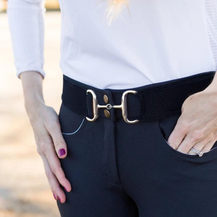 Snaffle Bit Belt Horseshoe Buckle Equestrian Elastic Belt - Black - 34 - image 0