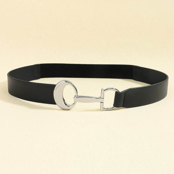 Women's Horseshoe Buckle Belt Simple Leather Belt - Black/ Silver - Small: Length: 22.64"/ 57.5CM(Elastic/ can stretch) - image 6