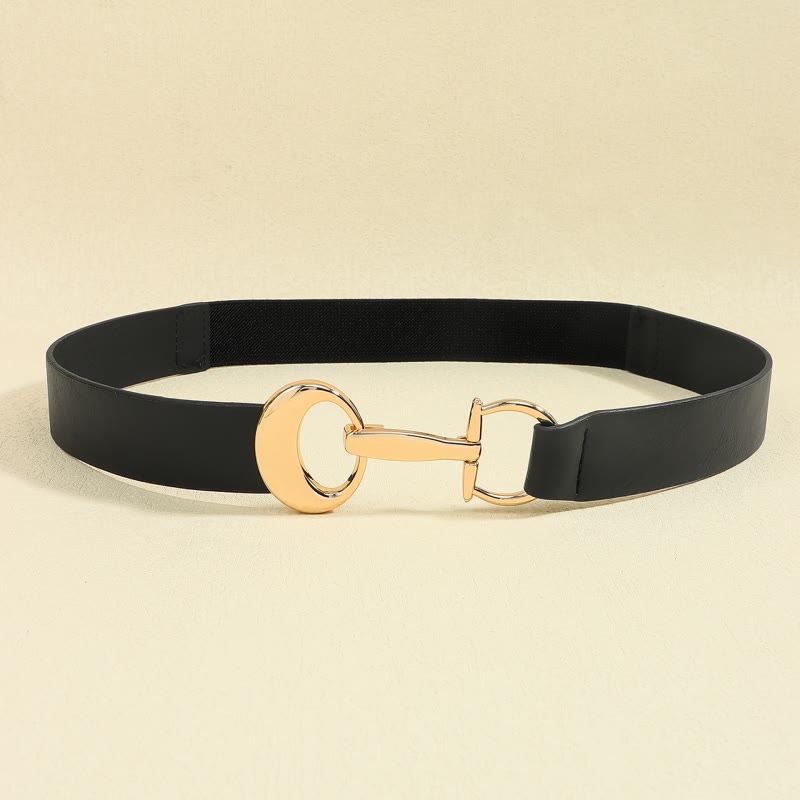 Women's Horseshoe Buckle Belt Simple Leather Belt - Black/ Gold - Small: Length: 22.64"/ 57.5CM(Elastic/ can stretch) - image 5