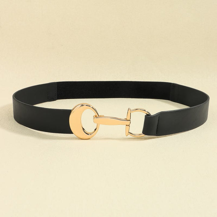Women's Horseshoe Buckle Belt Simple Leather Belt - Black/ Gold - Small: Length: 22.64"/ 57.5CM(Elastic/ can stretch) - image 5