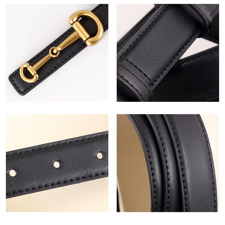 Women's Horseshoe Buckle Belt Leather Skinny Belt - image 7