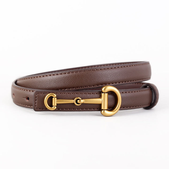 Women's Horseshoe Buckle Belt Leather Skinny Belt - Sienna - 34 - image 10