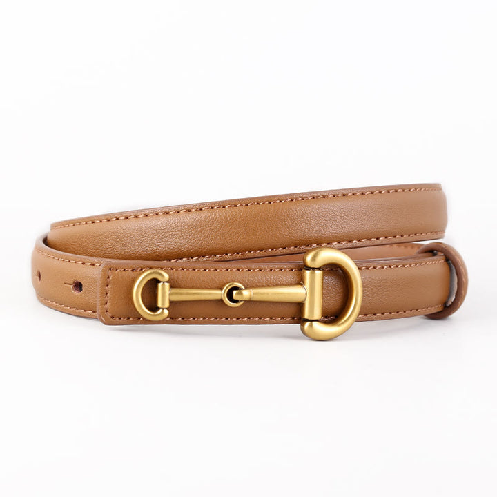 Women's Horseshoe Buckle Belt Leather Skinny Belt - Peru - 34 - image 11