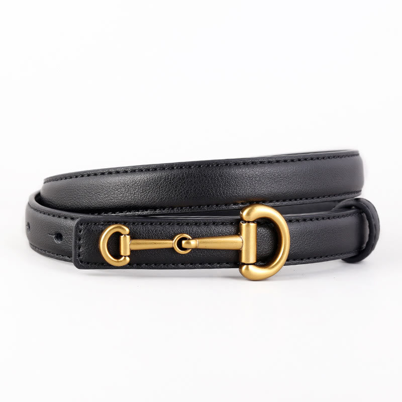 Women's Horseshoe Buckle Belt Leather Skinny Belt - image 9