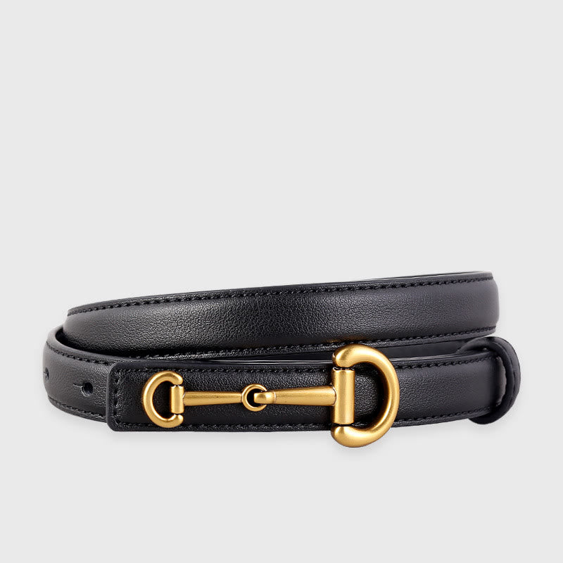 Women's Horseshoe Buckle Belt Leather Skinny Belt - Black - 34 - image 0