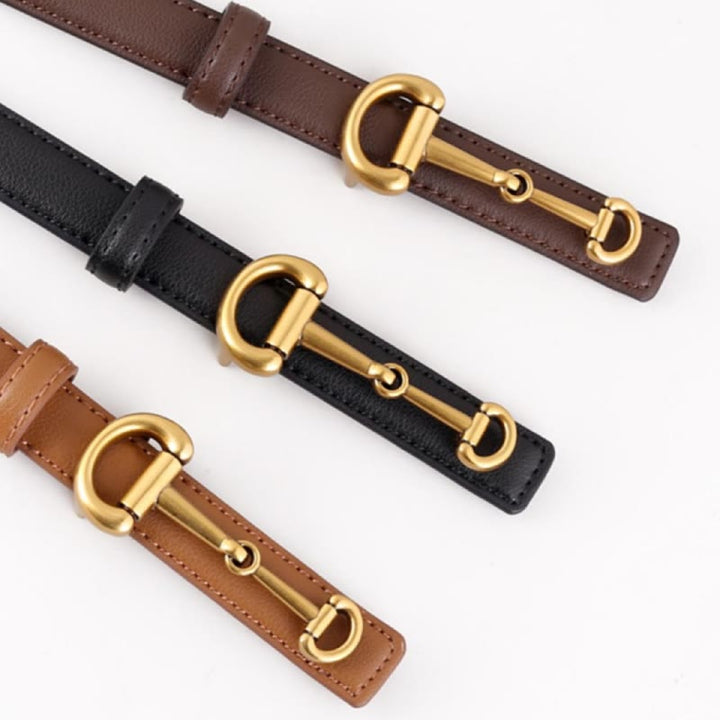 Women's Horseshoe Buckle Belt Leather Skinny Belt - image 4