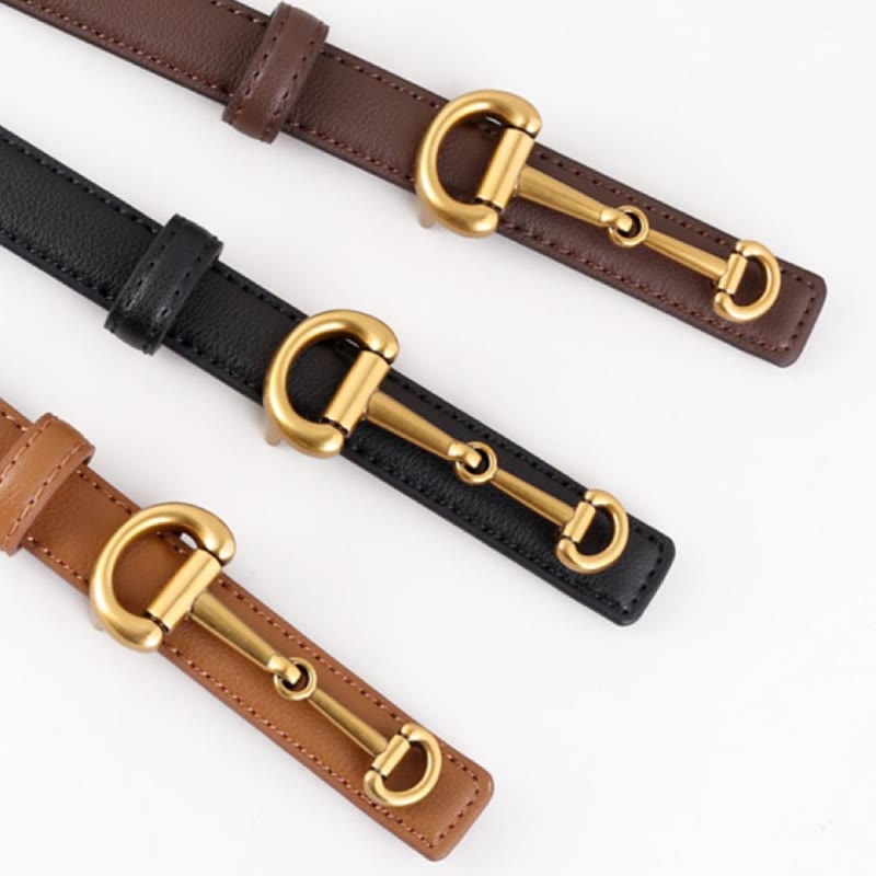Women's Horseshoe Buckle Belt Leather Skinny Belt - image 4