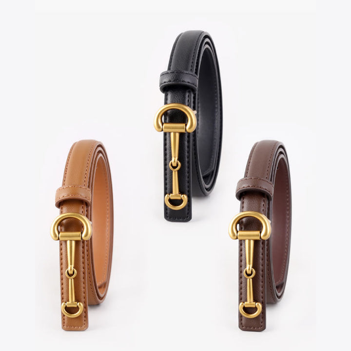 Women's Horseshoe Buckle Belt Leather Skinny Belt - image 3