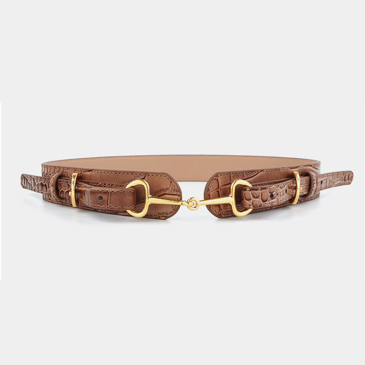 Vintage Crocodile Pattern Belt Snaffle Bit Belt - Chocolate - Available For Waist Circumference 27.6-31.5"/ 70-80CM - image 0