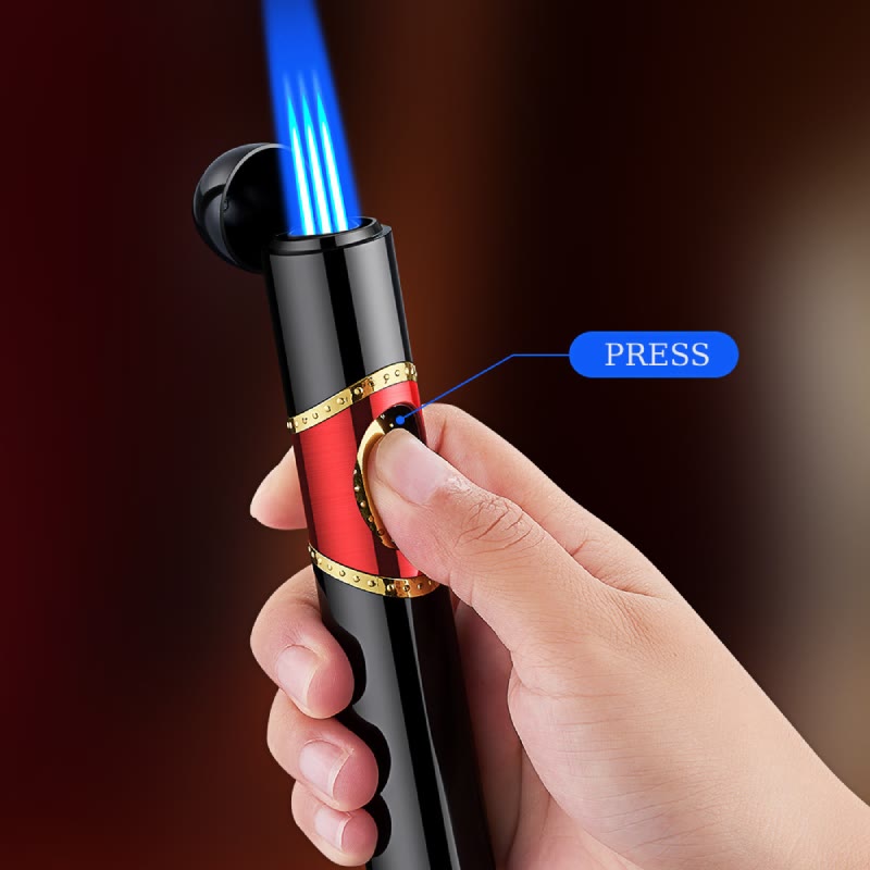 3 In 1 Triple Burner Lighter With Built-In Cigar Punch And Cigar Needle