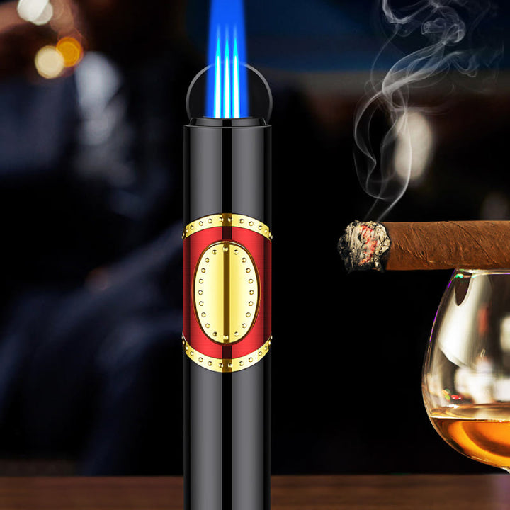 3 In 1 Triple Burner Lighter With Built-In Cigar Punch And Cigar Needle