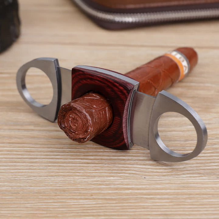 Red Wooden Double Guillotine Cigar Cutter - image 1