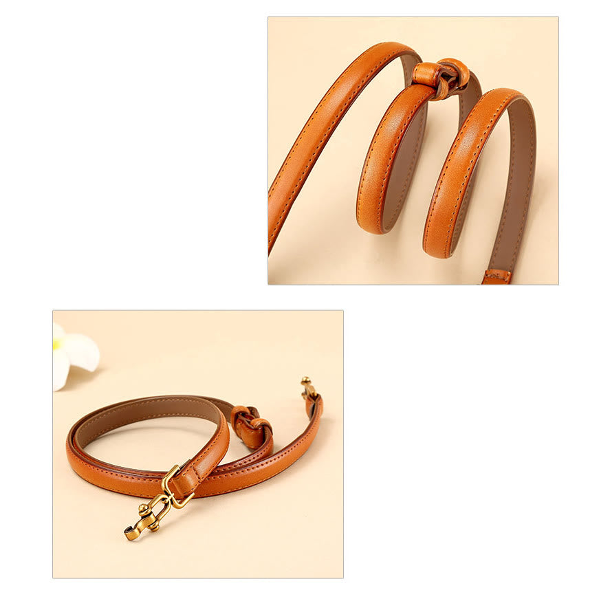 Women's Skinny Horseshoe Buckle Belt Snaffle Bit Leather Belt - image 2