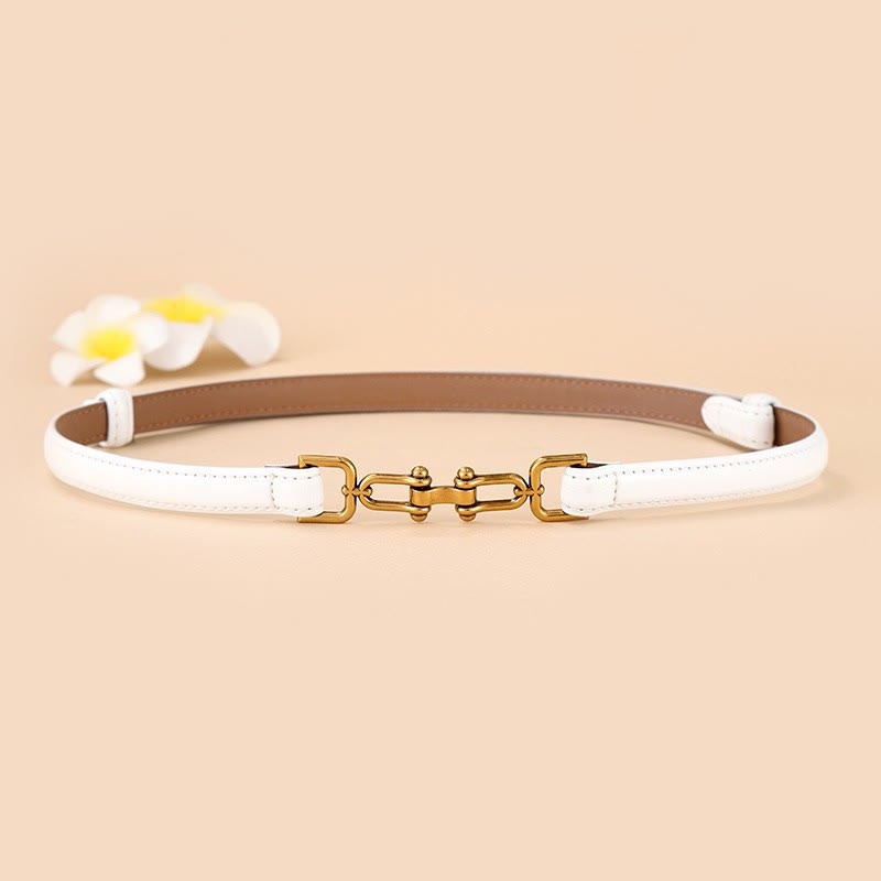 Women's Skinny Horseshoe Buckle Belt Snaffle Bit Leather Belt - White - 30 - image 8