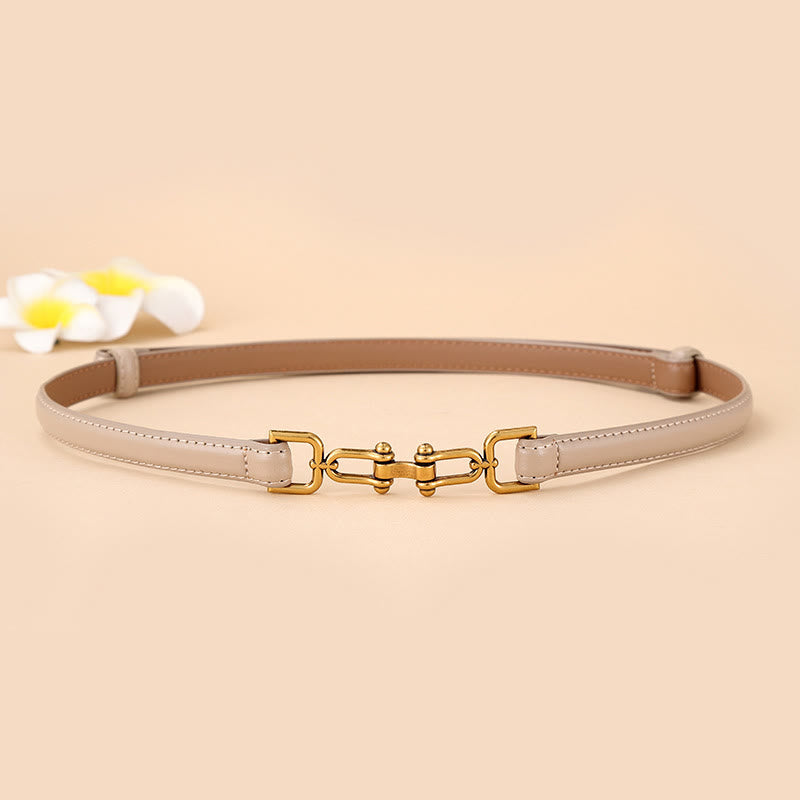 Women's Skinny Horseshoe Buckle Belt Snaffle Bit Leather Belt