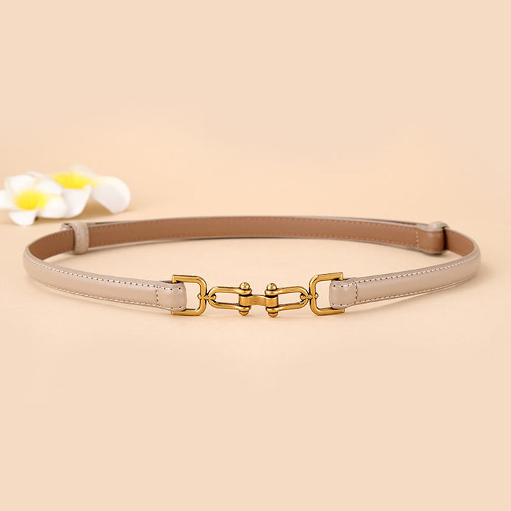 Women's Skinny Horseshoe Buckle Belt Snaffle Bit Leather Belt