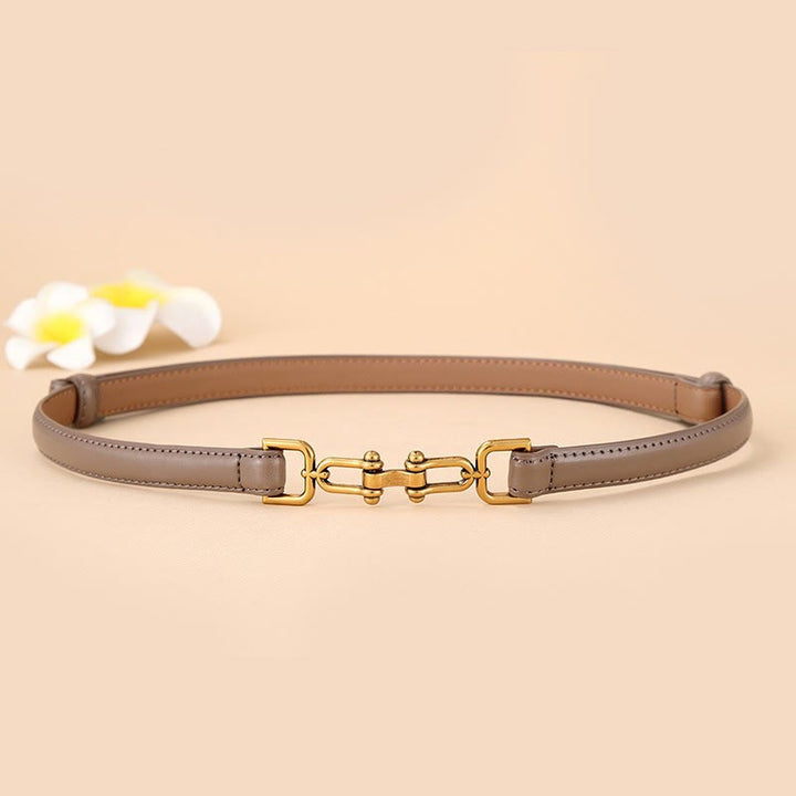 Women's Skinny Horseshoe Buckle Belt Snaffle Bit Leather Belt