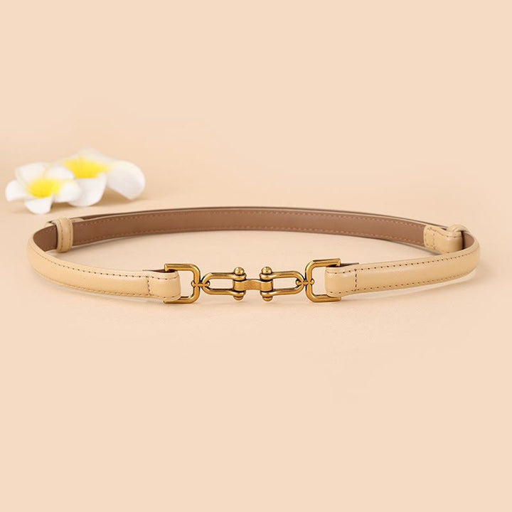 Women's Skinny Horseshoe Buckle Belt Snaffle Bit Leather Belt - NavajoWhite - 30 - image 10
