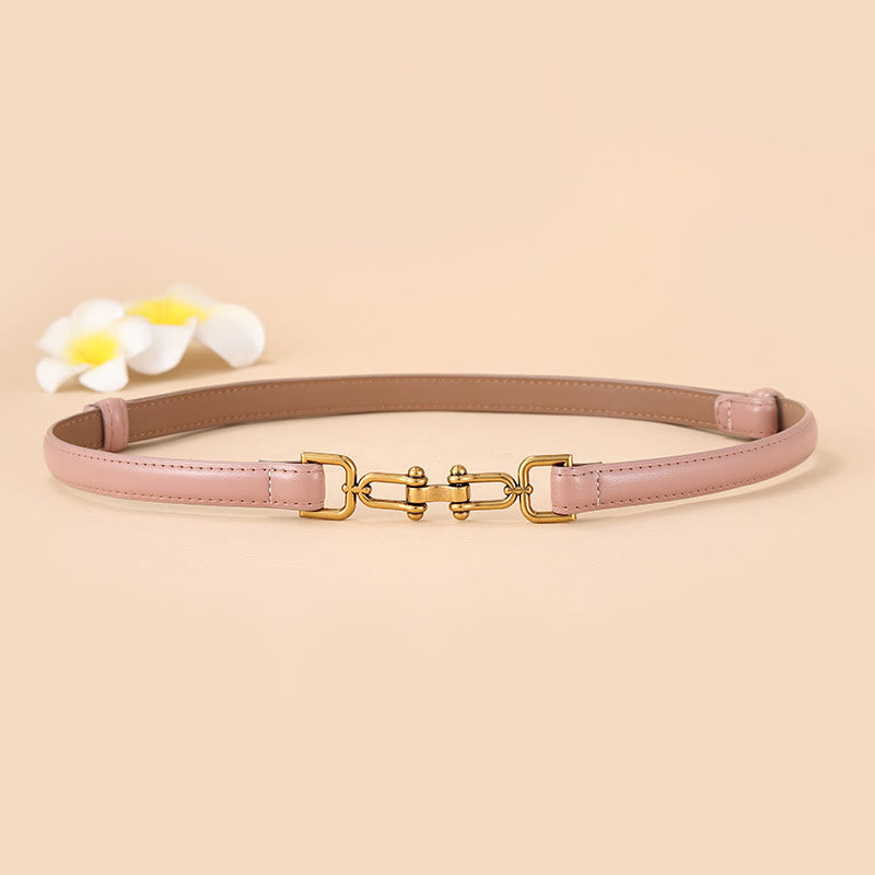Women's Skinny Horseshoe Buckle Belt Snaffle Bit Leather Belt - Pink - 30 - image 5