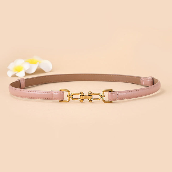 Women's Skinny Horseshoe Buckle Belt Snaffle Bit Leather Belt - Pink - 30 - image 5