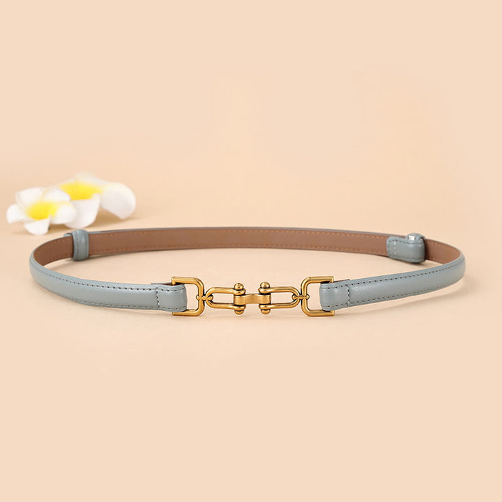 Women's Skinny Horseshoe Buckle Belt Snaffle Bit Leather Belt - LightBlue - 30 - image 3