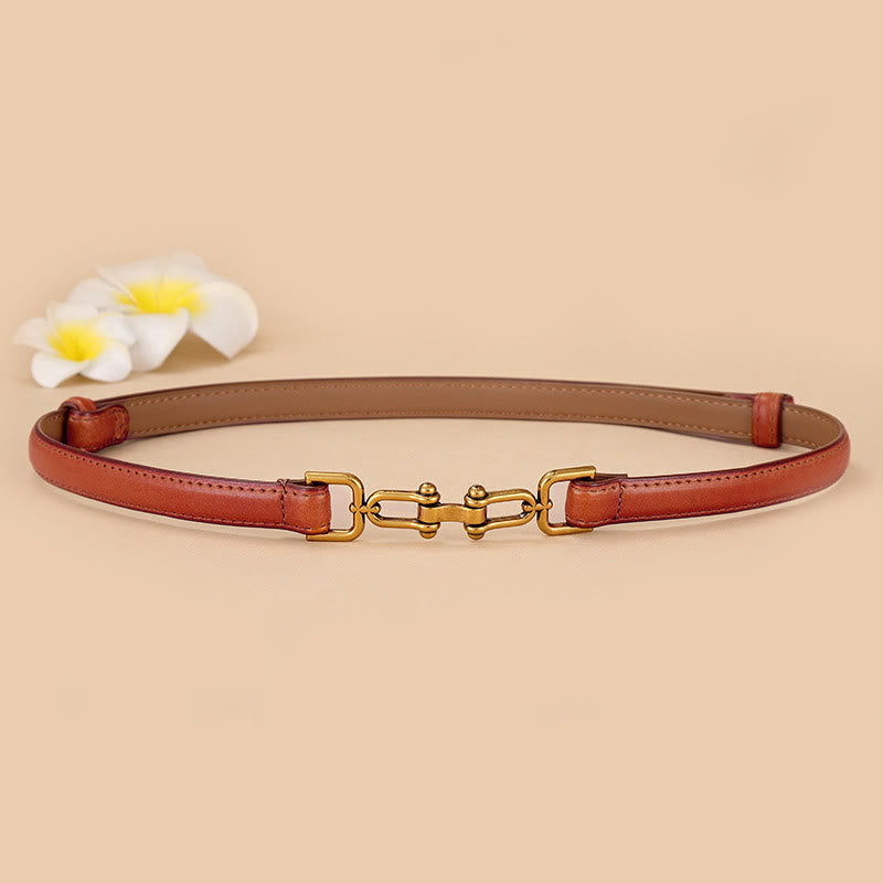 Women's Skinny Horseshoe Buckle Belt Snaffle Bit Leather Belt - Sienna - 30 - image 9